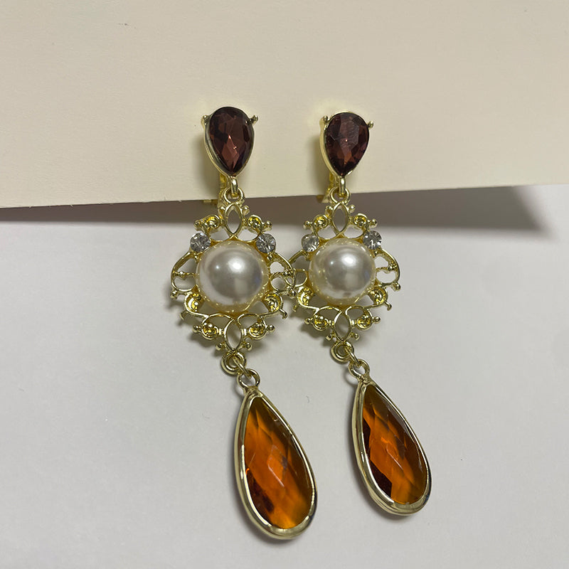 Vintage Elegant Baroque Pearl Ear Clips Earring Jewelry Temperament Long Water Drop Crystal Clip on Earrings Without Piercing