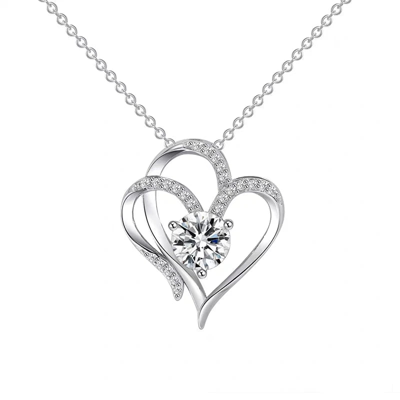 925er Sterling Silber Herz-zu-Herz-Anhänger-Halsketten für Frauen Mädchen Luxus Lila Blau Zirkon Liebe Damenschmuck Dropshipping
