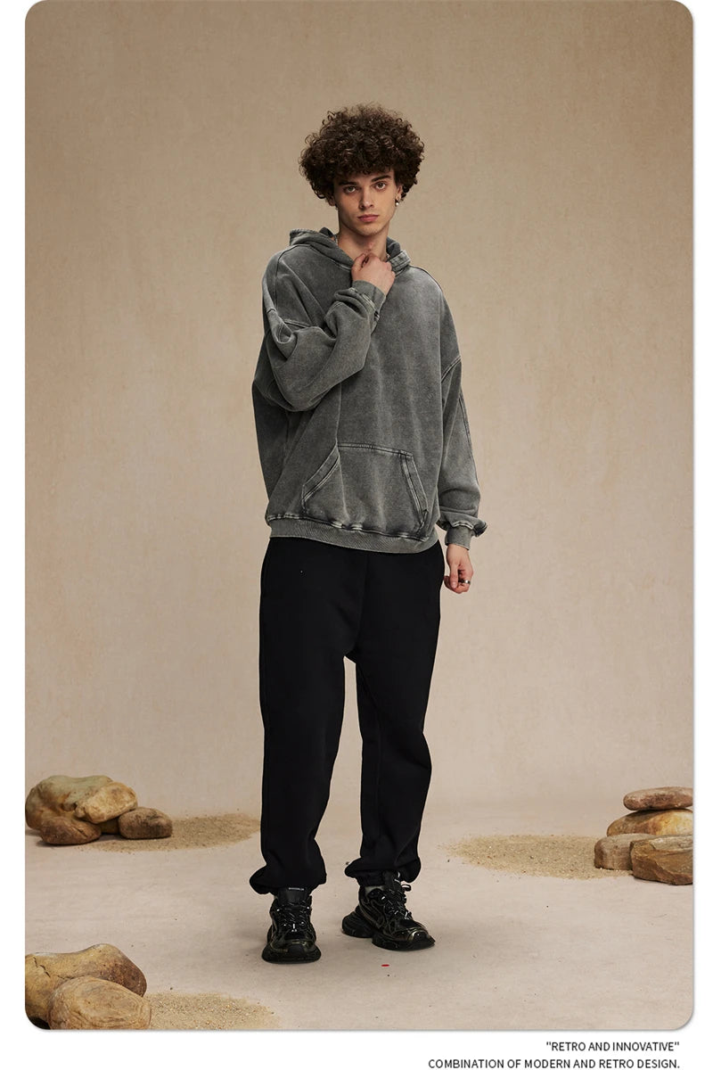 ZODF Vintage Batik Washed 420gsm Cotton Hoodies For Men Unisex Heavyweight Loose Hip Hop Hooded Sweatshirts Pullovers HY0696