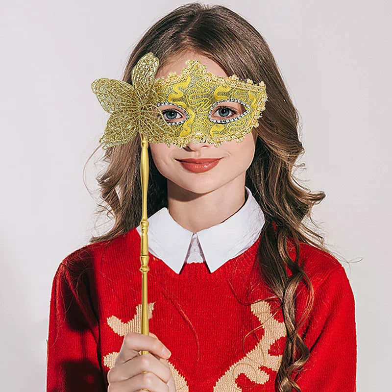 Halloween Party Mask With Holding Stick Evening Prom Masquerade Mask Stage Cosplay Props Half Face Masks For Women