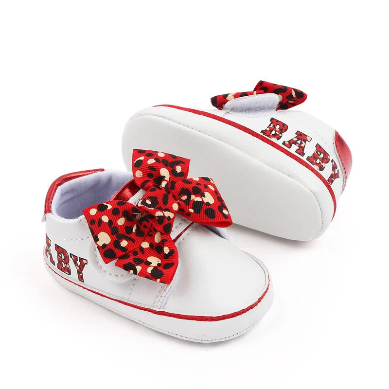 Citgeett Autumn Infant Baby Girl Sneaker Bow Letters Leopard Print Flats First Walking Shoes Casual Daily Shoes
