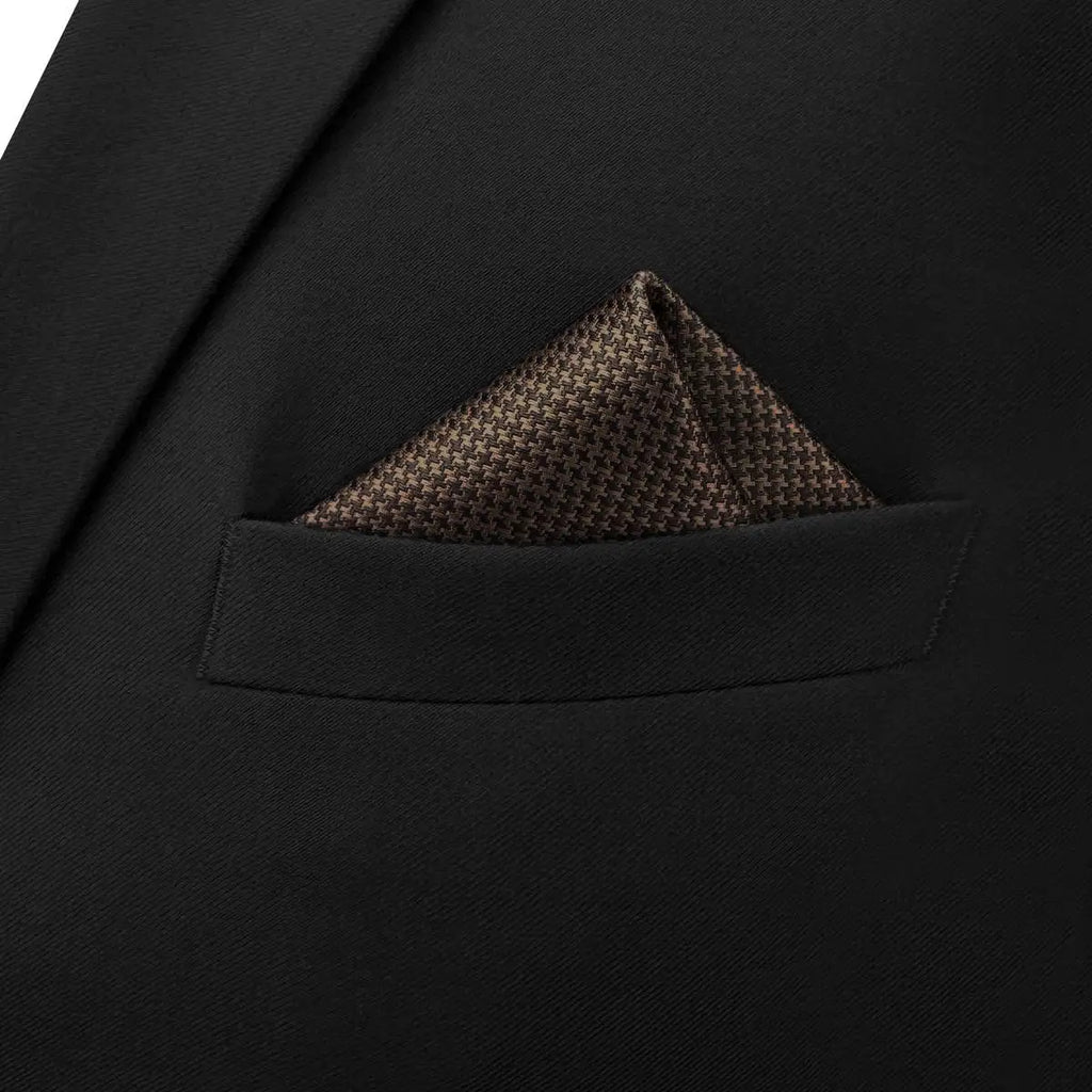 U27 Brown Houndstooth Necktie Set Handmade Wedding Fashion Extra Long Size Classic Ties for Mens Hanky
