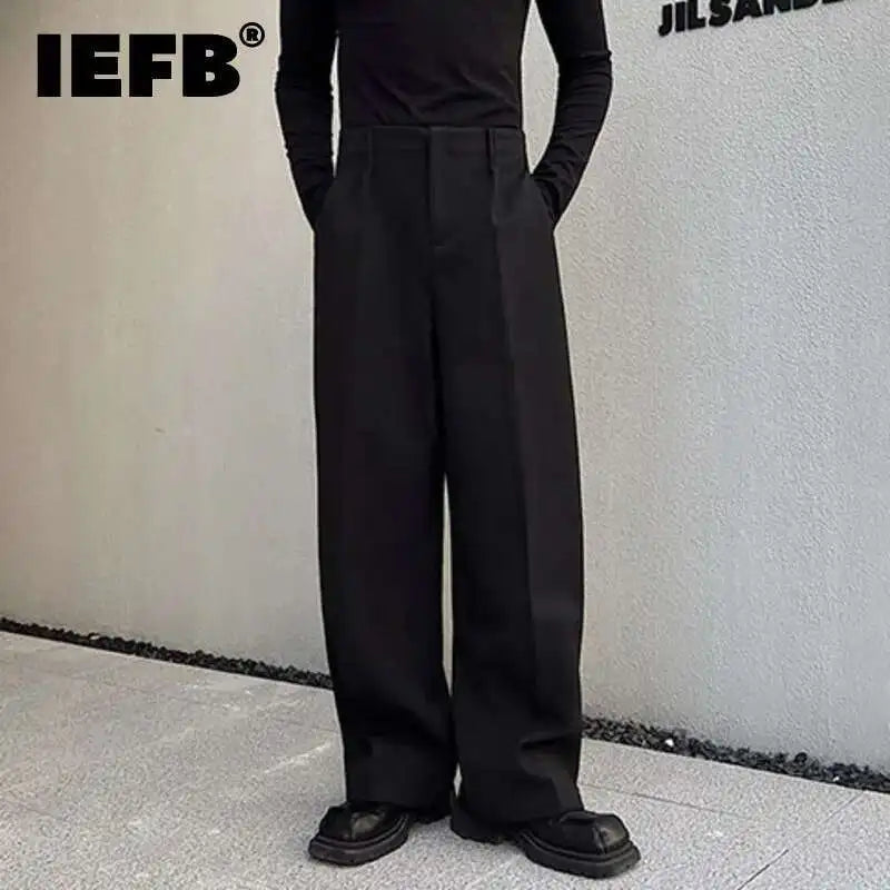 IEFB Men's Suit Pants Solid Color Niche Design Korean Style Casual Straight Elastic Waist Versatile Trousers 2023 New 9C2269