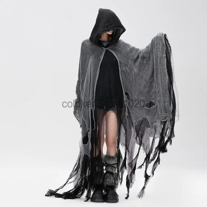 Adult Halloween Ghost Dementors Cosplay Costume Men Women Horror Zombie Tattered Hooded Cloaks Day Of The Dead Party Outfit Cape