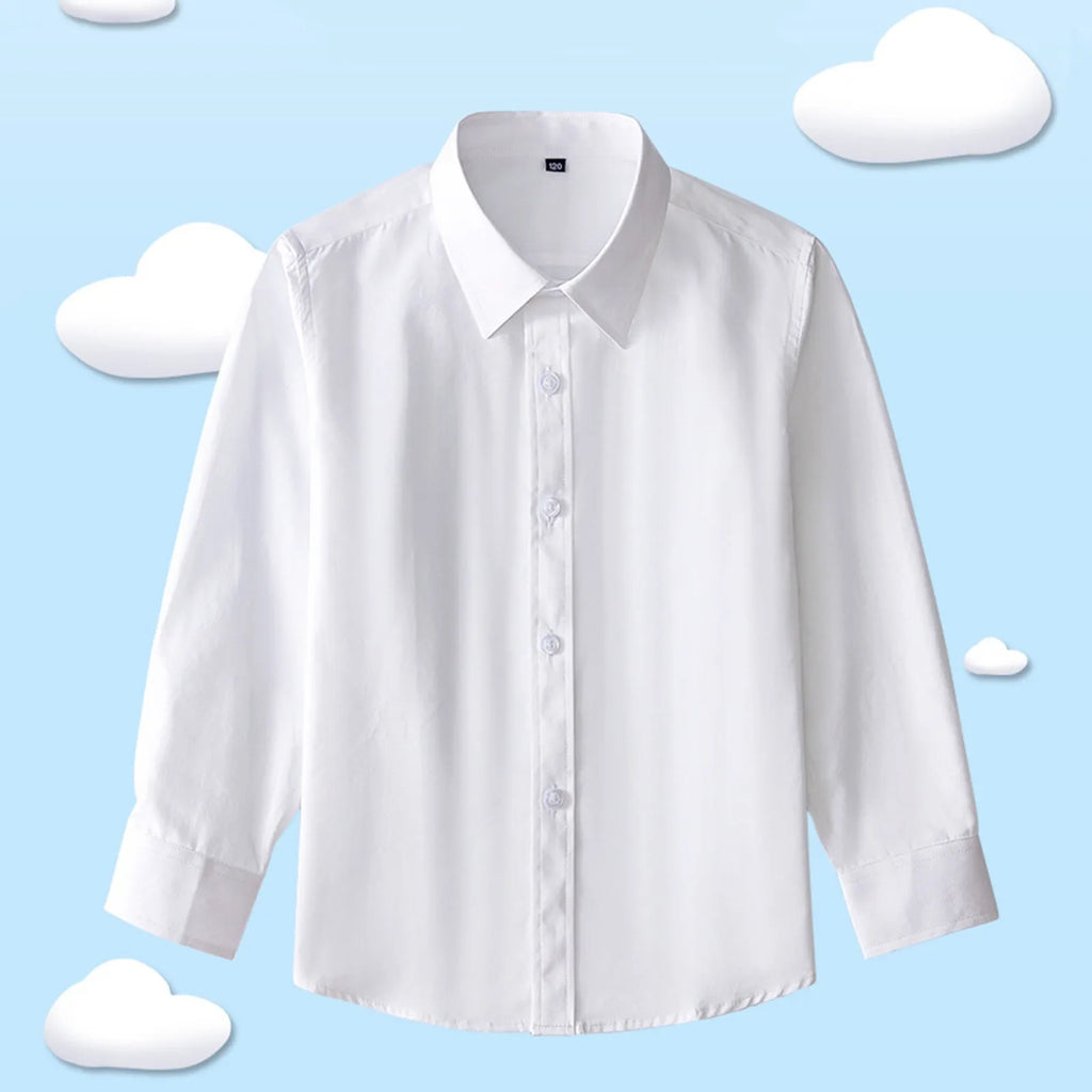 Teenage Formal Shirt Boys Girls School Uniform Turn-Down Collar Long Sleeve White Shirts 5-13Y Kid Tops Blouse Children Clothing