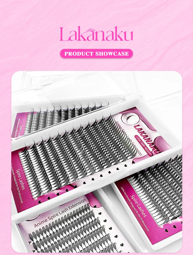 LAKANAKU Spire Lashes Feather Einzelwimpernverlängerungen B/C/CC/D Kaschmir Volumen vorgefertigte Spikes Wimpern