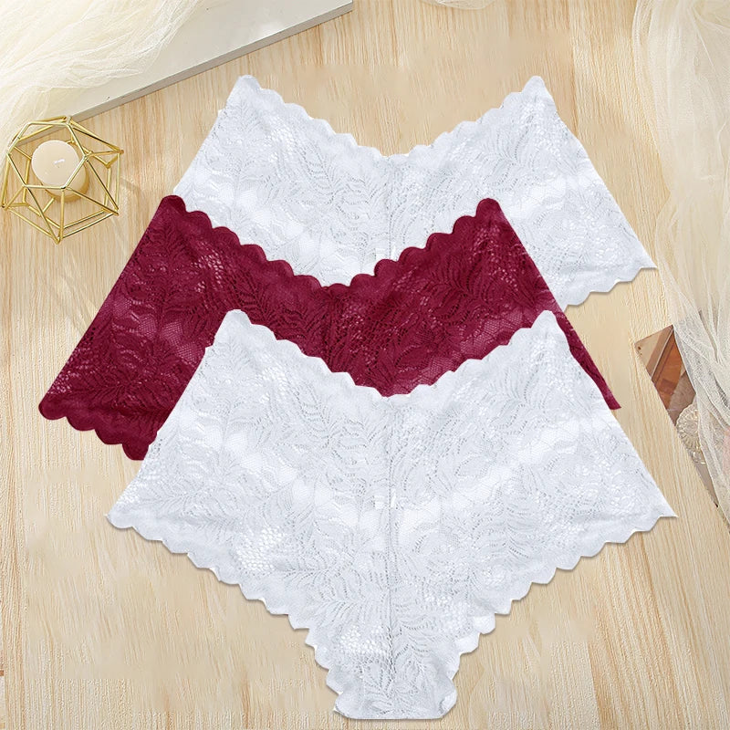 FINETOO 3PCS/Set Women Floral Lace Panties High Waist Briefs Sexy Lingerie Pantys S-XL Underpants Female Underwear Intimates