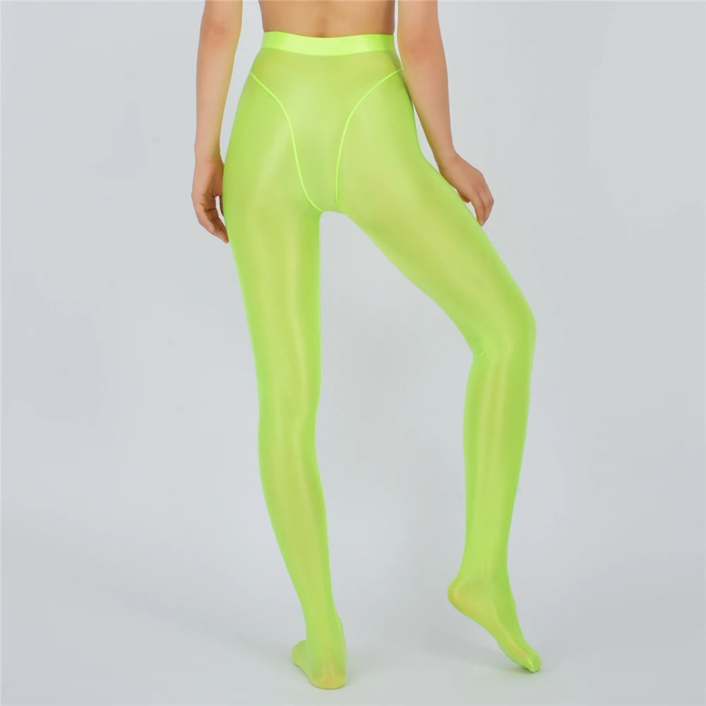Sexy Women Thin Sheer See Through High Waist Sexy Tight Silk Shiny Pencil Pant Oil Glossy Candy Color Yoga Leggings Pants