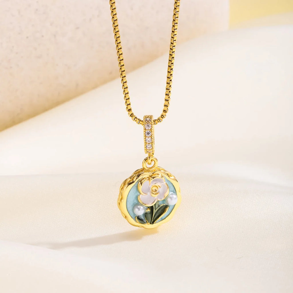 Blumenanhänger Halsketten, Edelstahl Goldfarbene Layered Halskette Damen, Minimalismus Stil Schmuck Accessoires Halskette