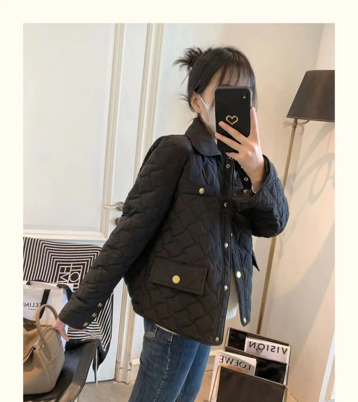Down Cotton Jacket Women's 2025 Autumn Winter New Light And Thin European High-End sense Niche Rhombus Down Cotton Jacket Parka