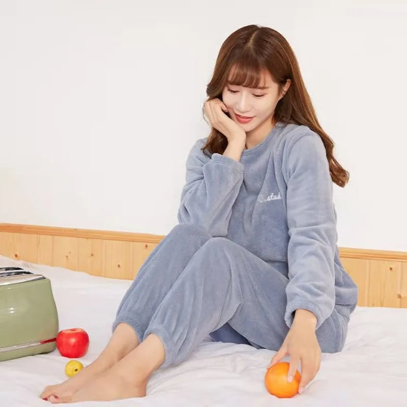 Womens Coral Velvet Pajama Set Thick Warm Autumn Winter Maternity Sleepwear Soft Loungewear Homewear Gift for New Moms