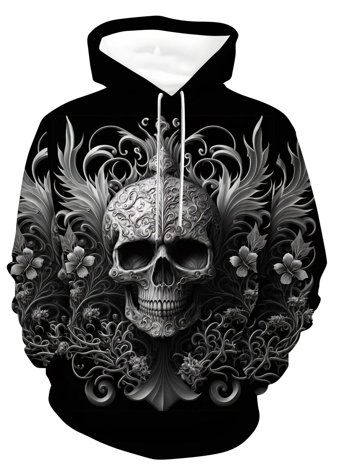 Fashionable men's autumn Halloween skull print soft and comfortable hooded sweatshirt outdoor urban high street clothing