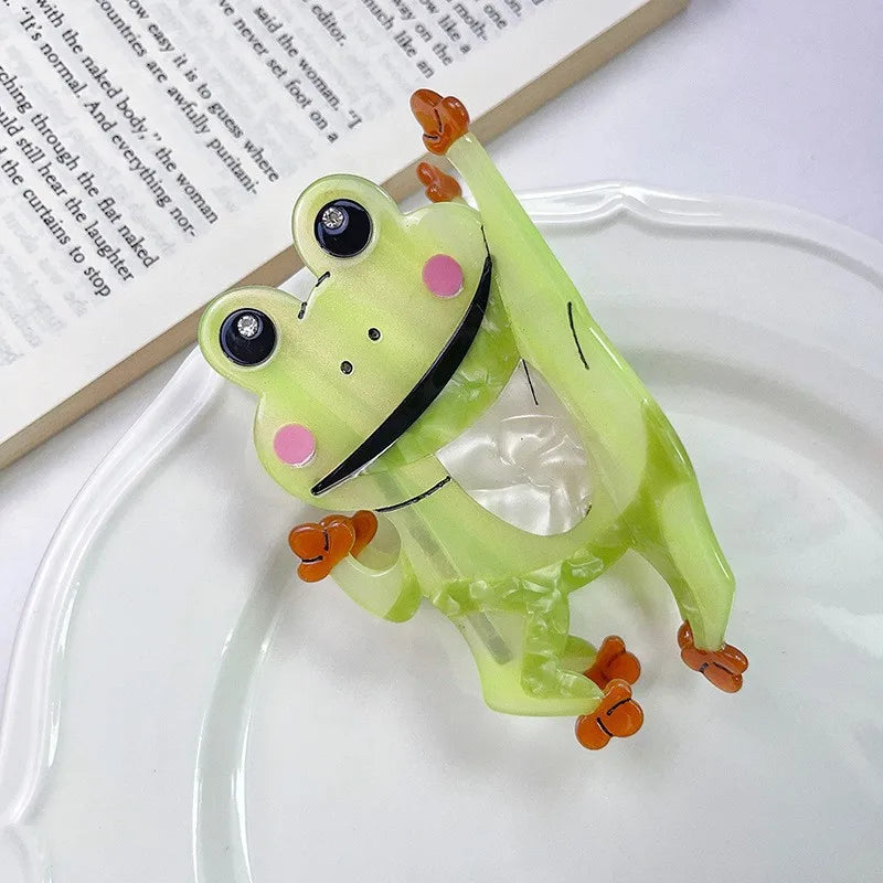 YHJ Big Eyed Frog Hair Claw Fun Frog Acetate Personality Design Hair Claw Clip Catch  Hair Accessories for Women Girls