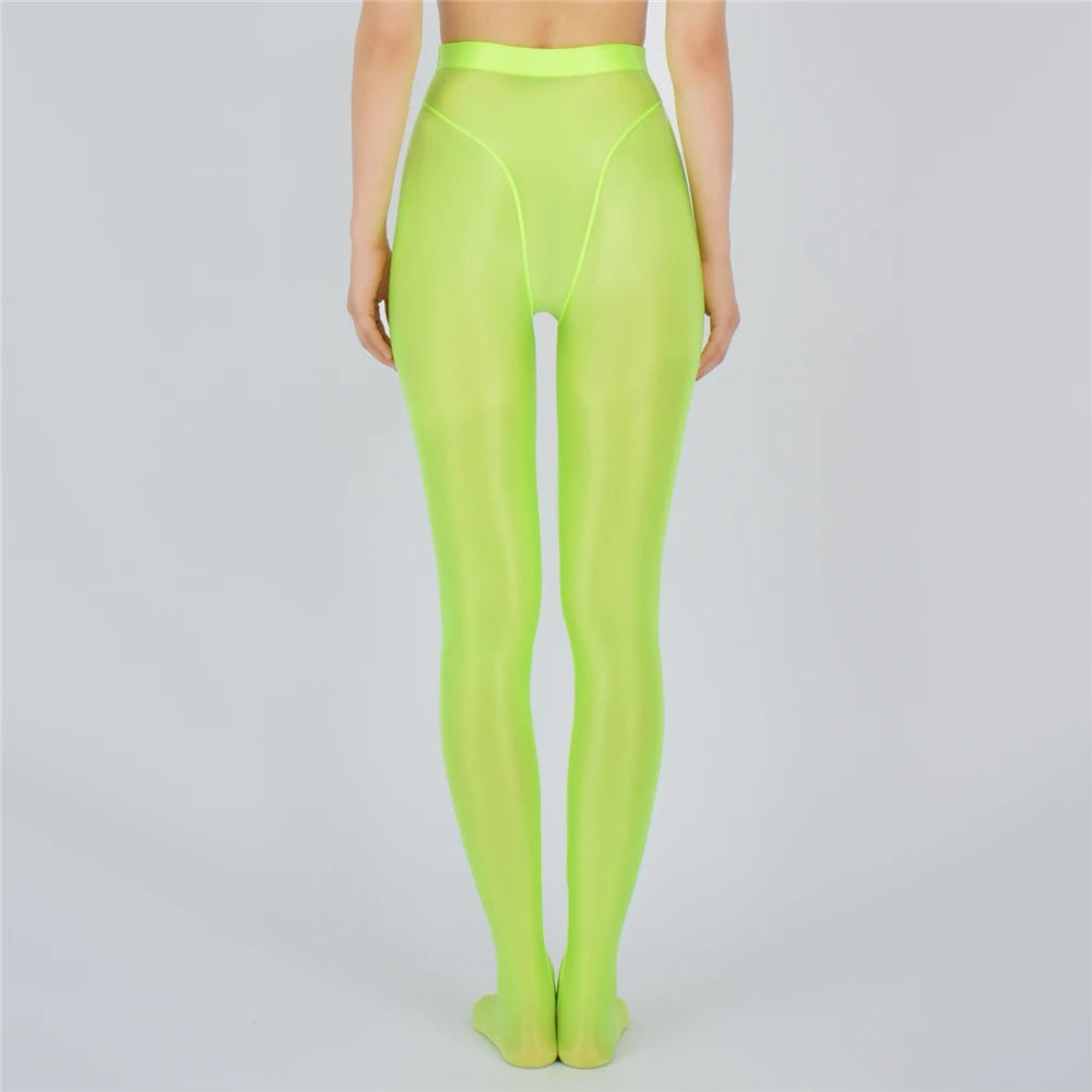 Sexy Women Thin Sheer See Through High Waist Sexy Tight Silk Shiny Pencil Pant Oil Glossy Candy Color Yoga Leggings Pants