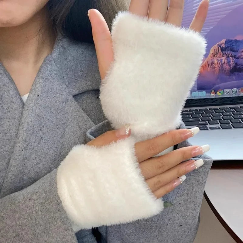 Thermal Fingerless Gloves Women Winter Freeze-proofing Breathable Plush Glove Outdoor Cycling Cold Proof Warm Half Finger Gloves