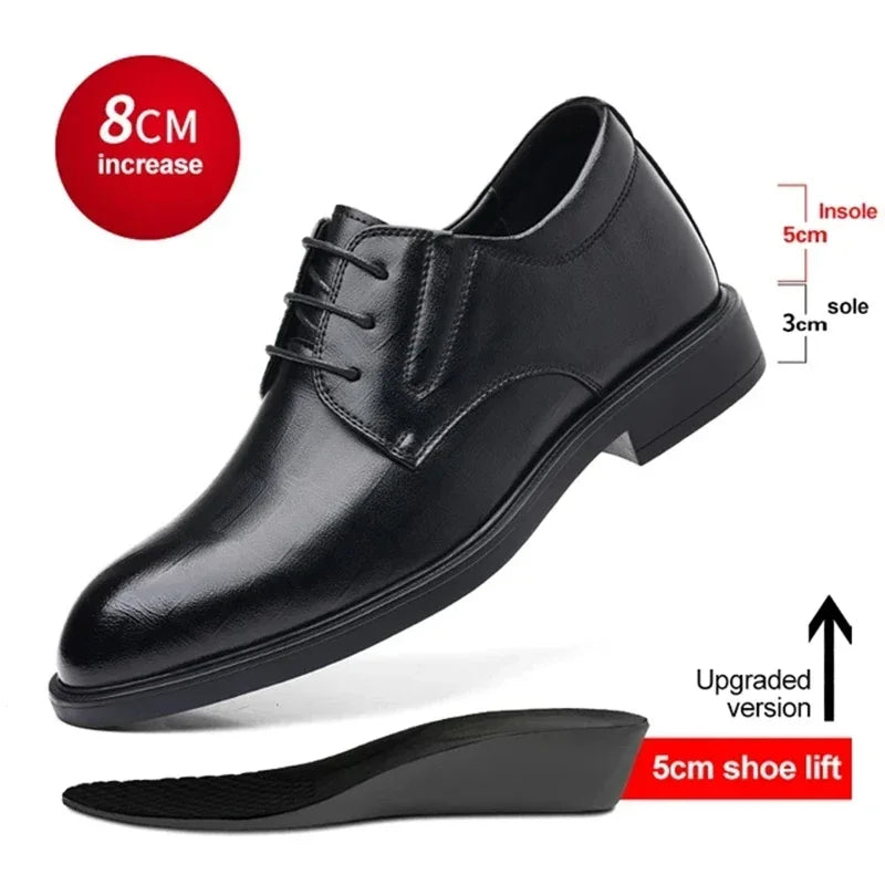 3/6/8 CM Elevator Shoes Men Dress Shoes Black Soft Leather Men Heighten Formal 1 Casual Business Men Oxfords Suit 2