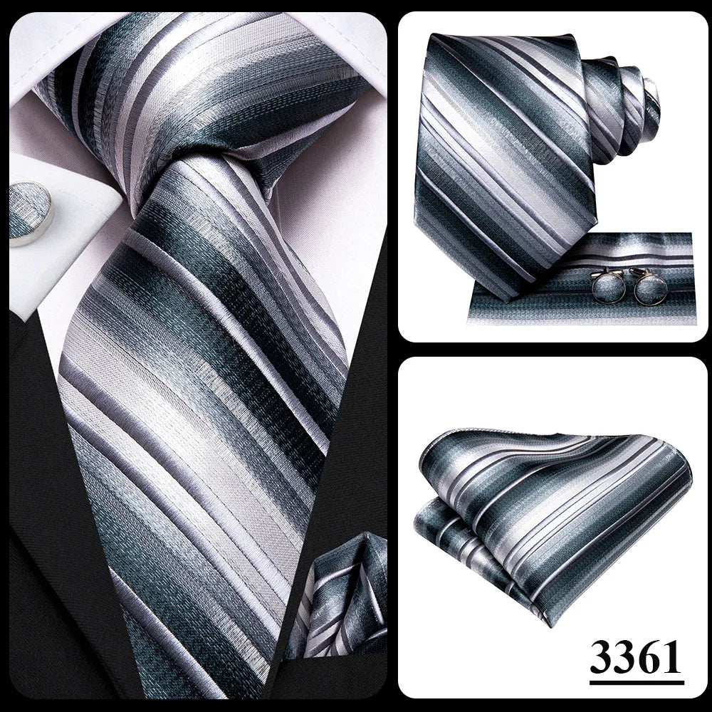 Hi-Tie White Grey Paisley 2026 New Mens Tie Hanky Cufflink Set Necktie For Men Wedding Party Business Men Tie Fashion Brand