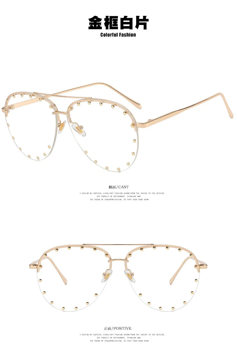 DOHOHDO New Ladies Metal Rivet Pilot Sunglasses Women Luxury Personality Glasses Cool Eyewear Shades Lady Oculos De Sol UV400