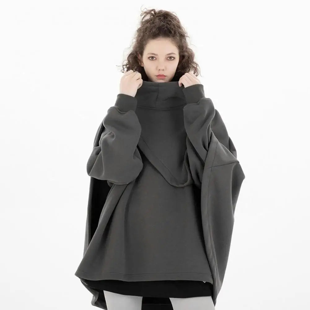 Unisex Hoodie Fake Two-piece Cape Poncho Irregular Medieval Vintage Hooded Loose Black Cloak Coats Gothic Mens Halloween Cosplay