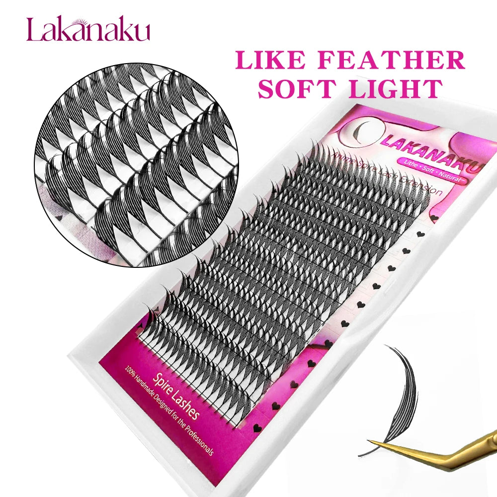LAKANAKU Spire Lashes Feather Einzelwimpernverlängerungen B/C/CC/D Kaschmir Volumen vorgefertigte Spikes Wimpern