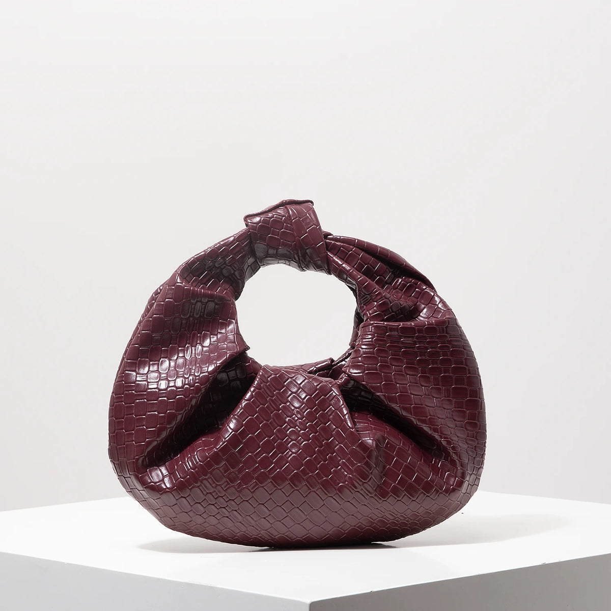 Vintage Faux Leather Woven Pattern Handbag, Knotted Crescent Bag, Pleated Cloud Bag, Women's Party Dress, Burgundy Wallet, Elegant Evening Bag (Pattern Random)