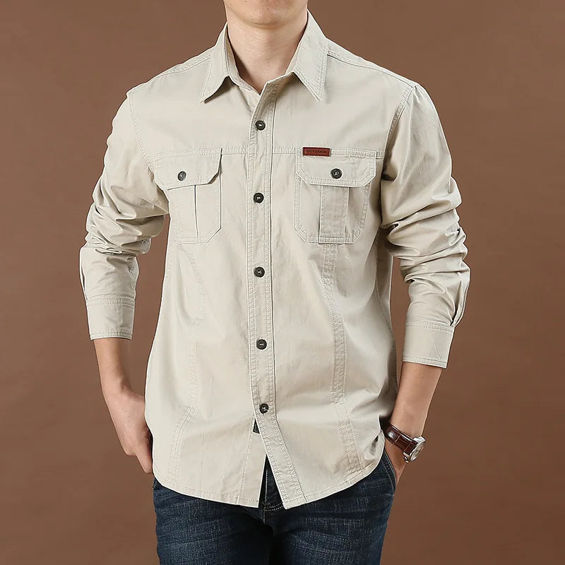 Chaqueta cargo de talla grande 6XL para hombre, 100 % algodón, de alta calidad, a la moda, para primavera y otoño, de manga larga, color liso, informal, con múltiples bolsillos