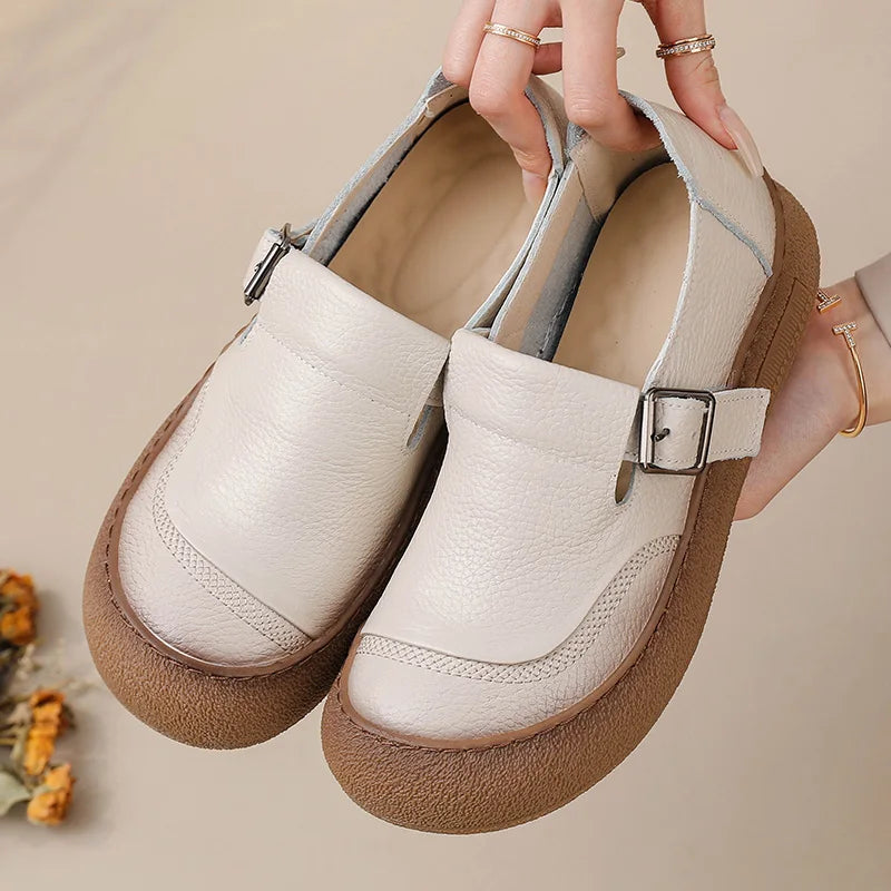 Neue handgemachte Damenschuhe aus echtem Leder, Ganzjahresschuhe, Oxfords, flache Damenschnürschuhe, gemütliche Mokassins, runde Ballerinas