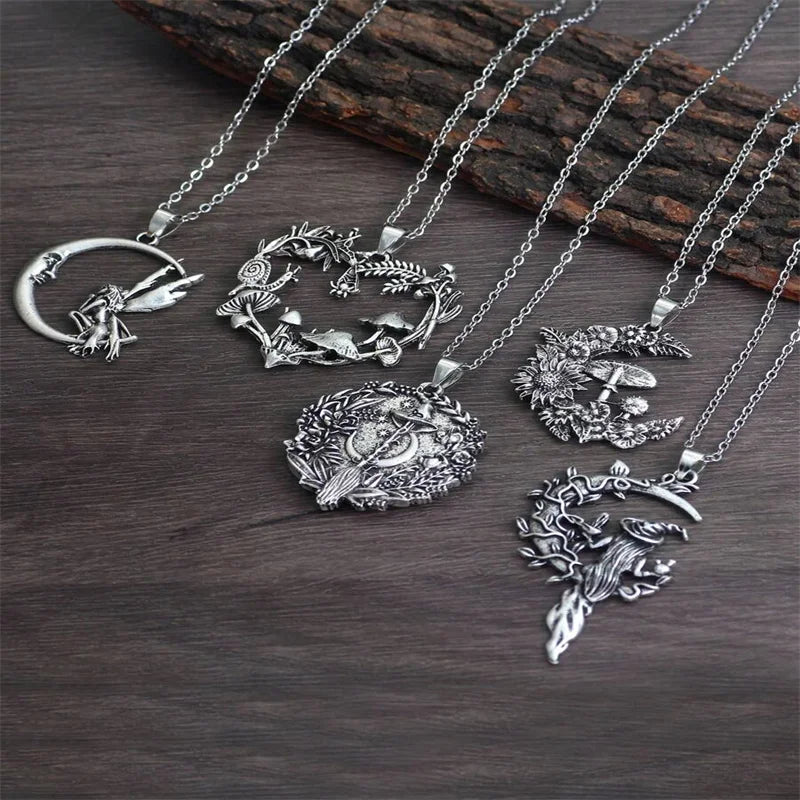 1pc Fashion Mushroom Heart Moon Pendant Necklaces,18 Inch Chain Necklace Party Jewelry Gifts Valentines