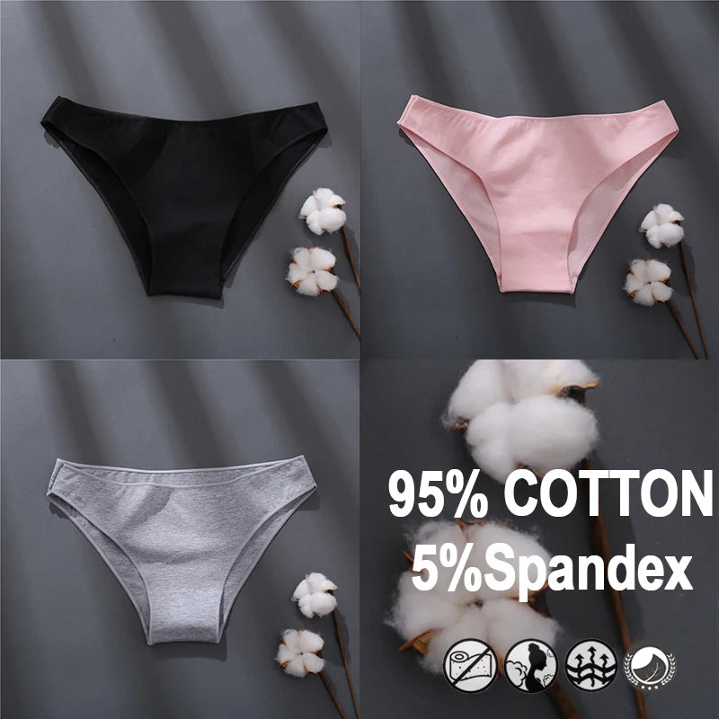 Women Sexy Cotton Panties Solid Color Underwear Simple Style Briefs Low Waist Breathable Panties Female Soft Intimates Lingerie