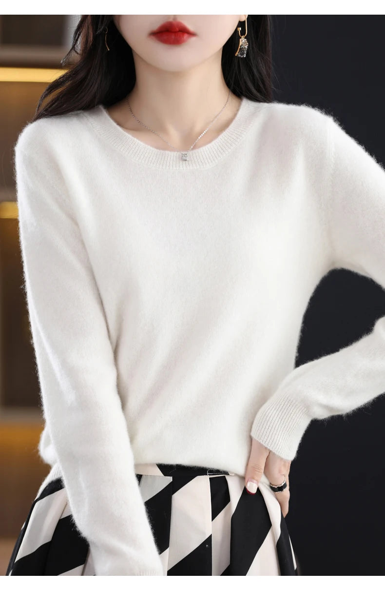 Women 100% Merino Wool Sweater O-Neck Long Sleeve Cashmere Knitwear Pullover Aliselect Fashion Autumn Winter Clothing Tops
