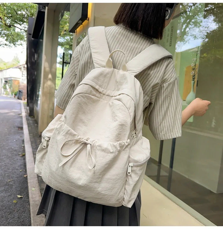 Japanese Style Student Backpack Solid Color Bow Travel School Bag Lightweight and Fashionable Women's Backpack New Simple Casual