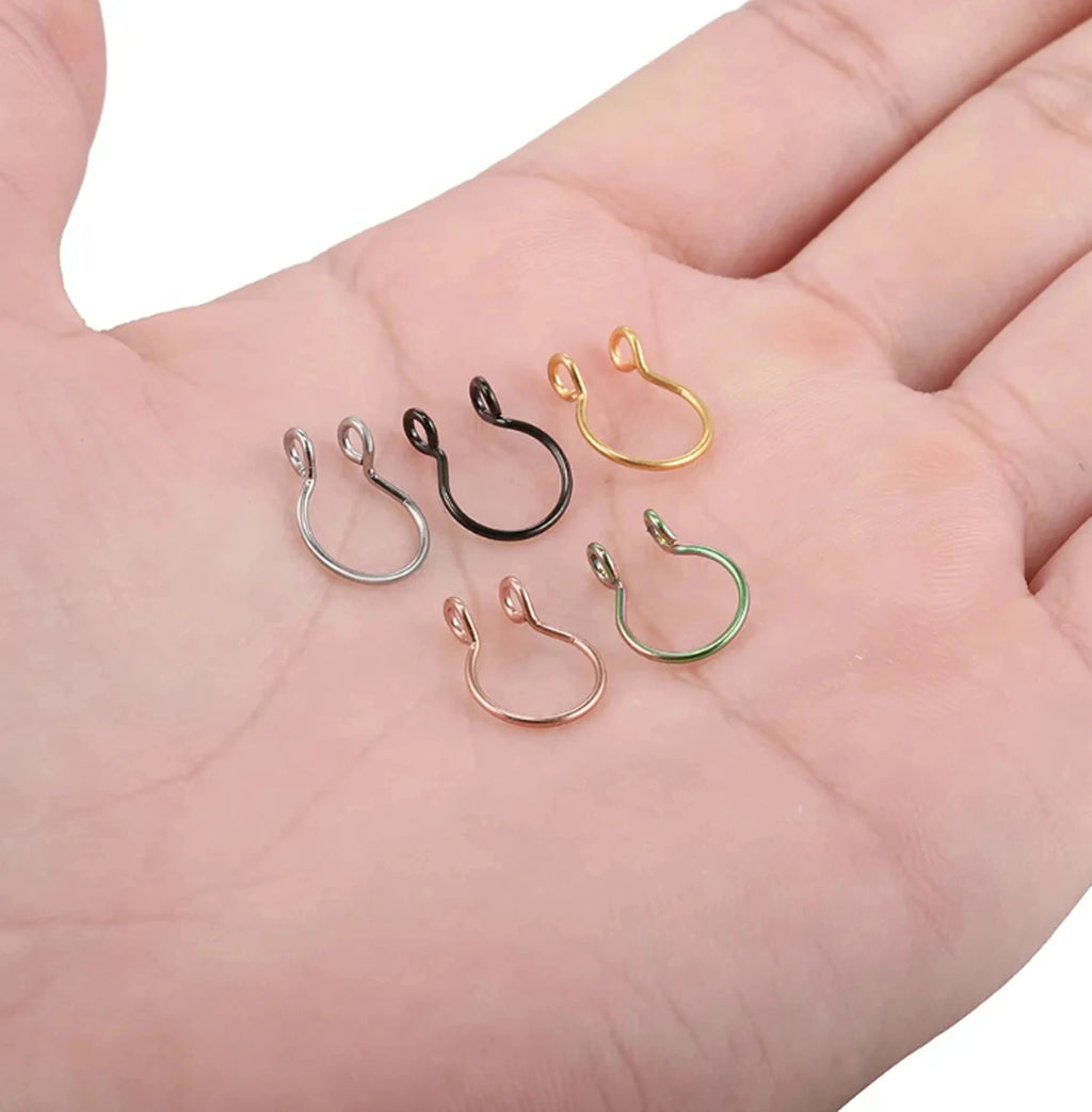 1 Stück gefälschte Septum-Ringe, künstliche Nasenringe, Reifen aus Edelstahl, künstlicher Lippen-Ohr-Clip, kein Piercing, Septum-Nasenring, gefälschter Piercing-Schmuck
