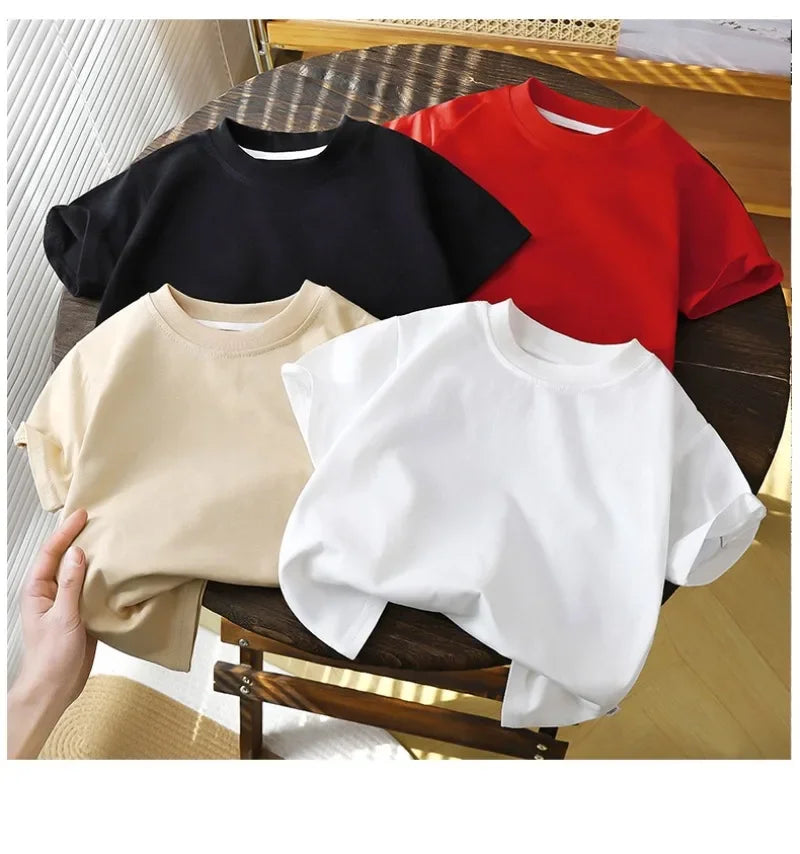 Summer Solid Children Cotton Casual Short Sleeve White Red Black T-shirts Girls Baby Clothes Kids Boys Toddler High-quality Tops