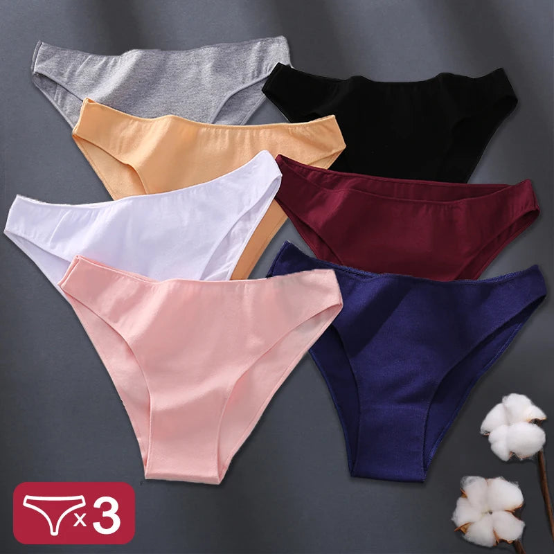 Women Sexy Cotton Panties Solid Color Underwear Simple Style Briefs Low Waist Breathable Panties Female Soft Intimates Lingerie