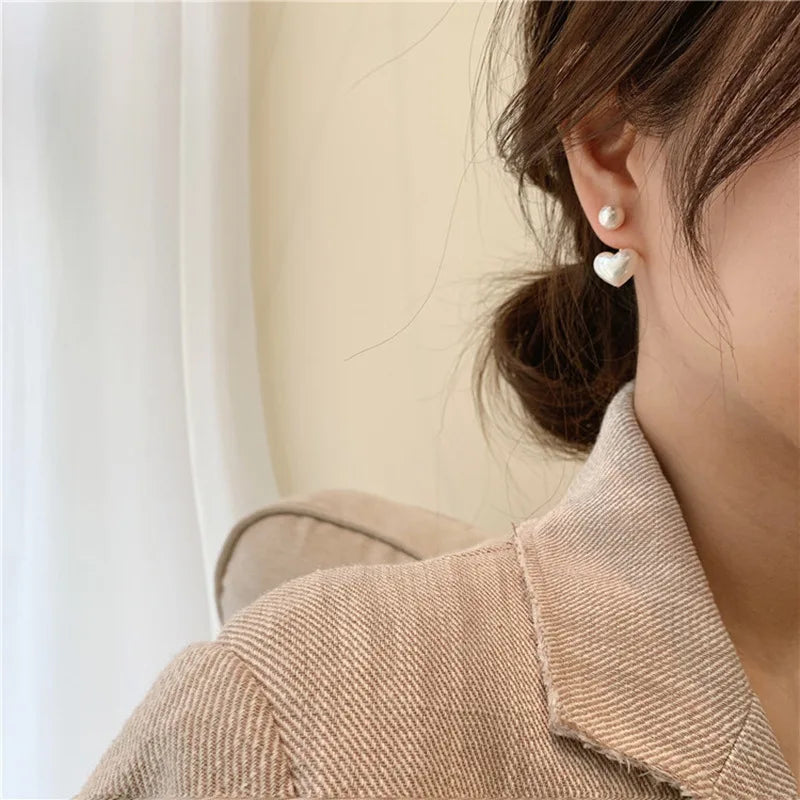KOTiK New Fashion Contracted Heart Pearl Fine Earrings Joker Sweet Elegant Temperament Women Wedding Earrings Jewelry Gifts