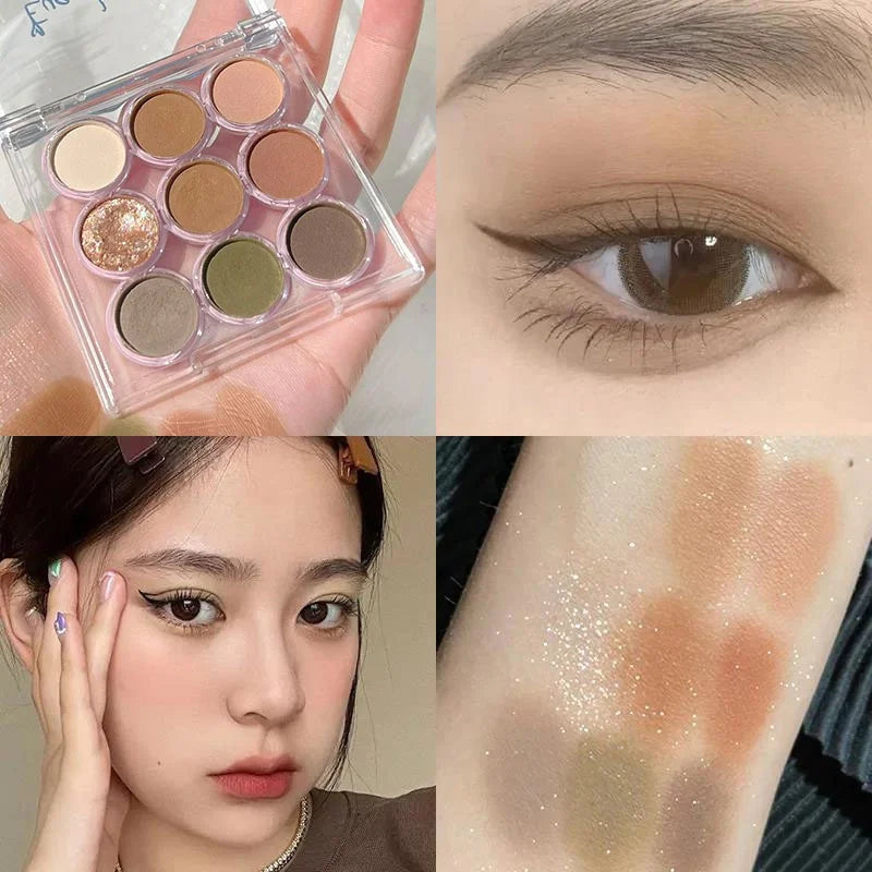 9Colors Glitter Eyeshadow Palette Smoke Purple Lace Shimmer Pearlescent Matte Acrylic Eye Shadows Palette Waterproof Eye Make Up