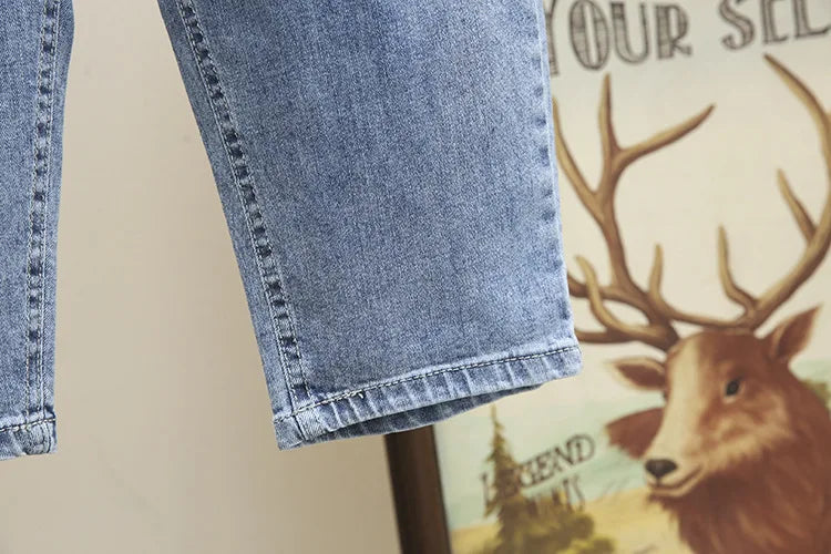 L-6XL Plus Large Size Baggy Jeans Women High Waisted Jeans Woman Mom Jeans Loose Denim Harem Pants Elastic Waist Blue