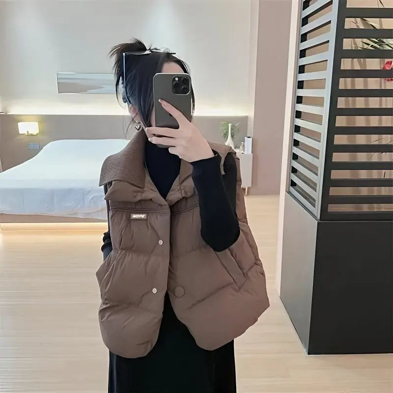 Women's Plus Size Down Cotton Coat Vest Cardigan Female 2025 Autumn Winter New Waistcoat Jacket Padded Sleeveless Overwear