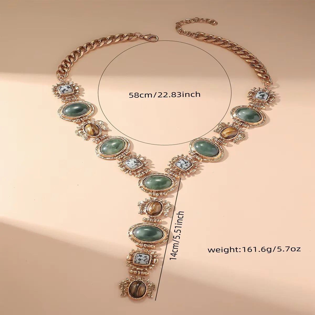 Retro Chunky Chain Geometric Resin Necklace Women's Asymmetrical Metal Necklace Ethnic-Style Jewelry Gift