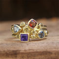 Luxury Female Rainbow Zircon Stone Ring Gold Color Elegant Gift Wedding Jewelry For Women