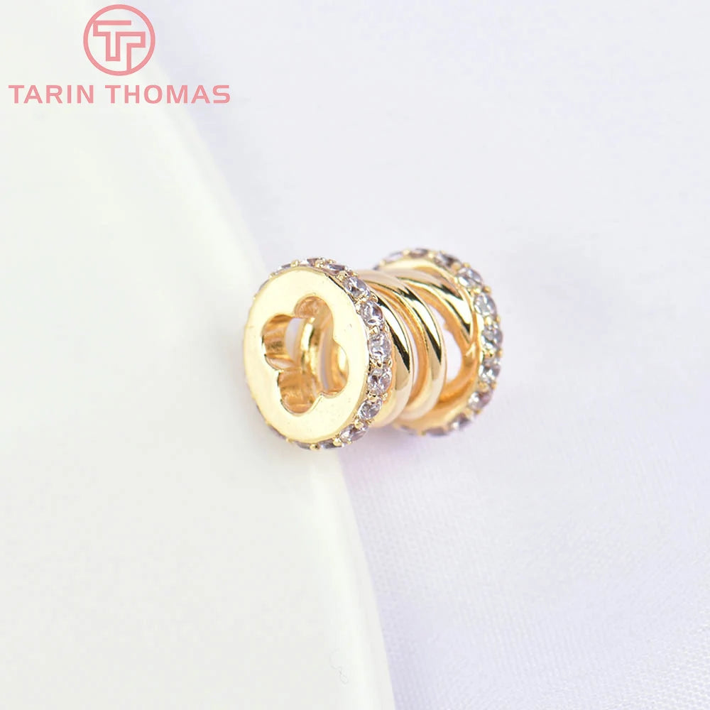 (5682)2PCS 8.7x9MM 24K Gold Color Brass with Zircon Spring Shape Spacer Beads Bracelet Beads High Quality Jewelry Accessories