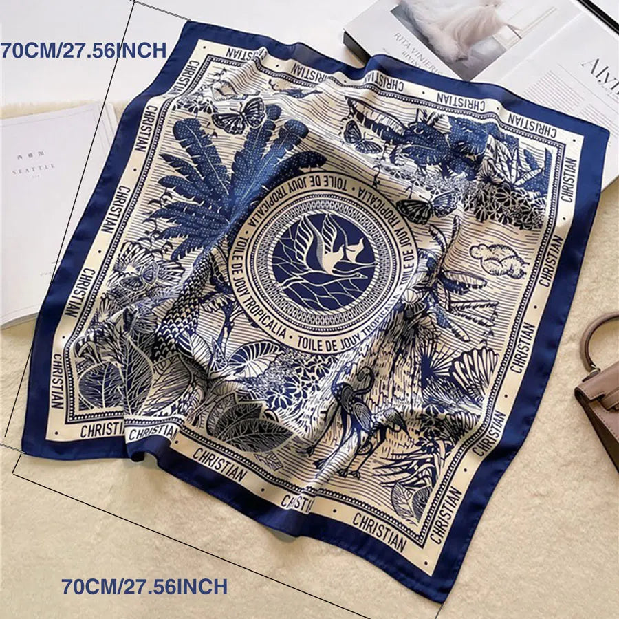 1 Pack Ladies' Korean Style Small Square Silk Scarf Retro Fashion Versatile Printed Professional Neck Scarf