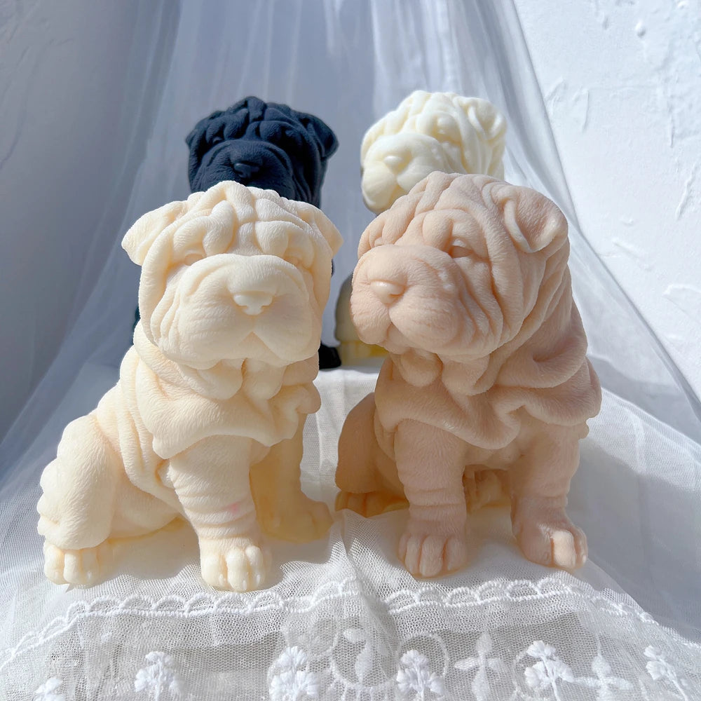 Shar Pei Dog Puppy Candle Mold Animal Puppies Soy Wax Silicone Mould Dog Lover Home Decor