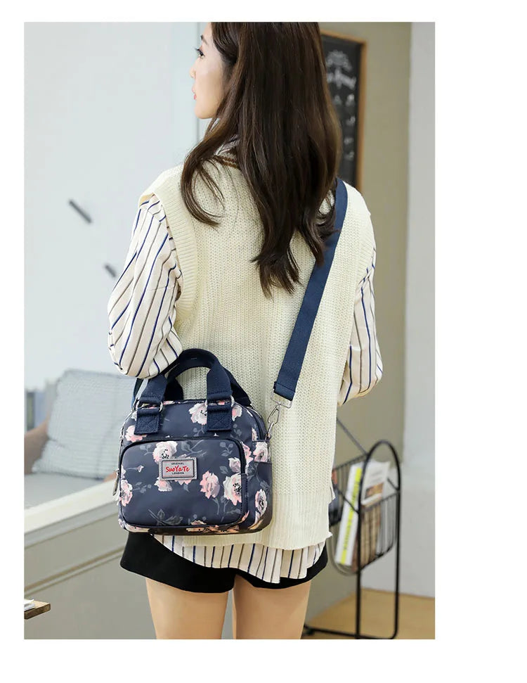Brand Women Crossbody Bag Portable Female Shoulder Bags Printed Flower Nylon Messenger Bags Multi-pocket Ladies Handbags Bolsa