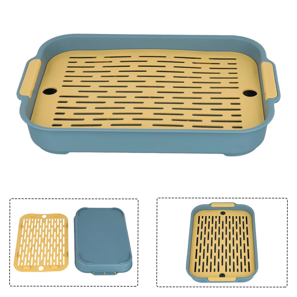 Tray Rabbit Litter Tray Smooth Corner Detachable Design Heightened Grid Design White Blue For Pet’s Training For Pet’s Training