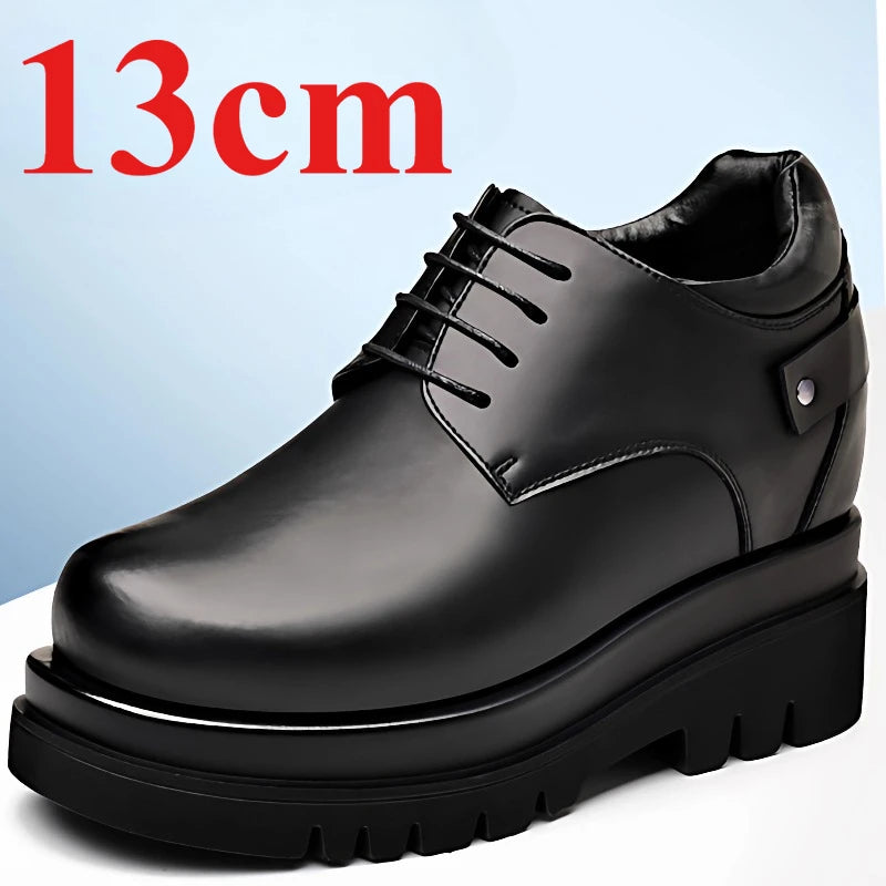 Extra High 13cm Height-increasing Shoes Men's Dress Shoes British Business Casual Elevator Shoes Wedding Thick Soled Derby Shoe
