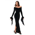Party Sexy Dress Back Slit Cold Shoulder Women Morticia Addam Evil Halloween Costume Black Gothic Wednesday Outfit For Adult