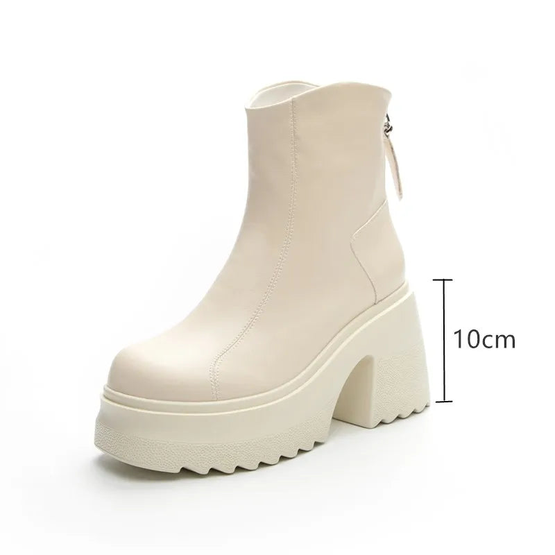 AIYUQI Women High Heel Boots Genuine Leather 2026 New 10cm Heel High Women's Booties Platform British Style Fashion Boots Women