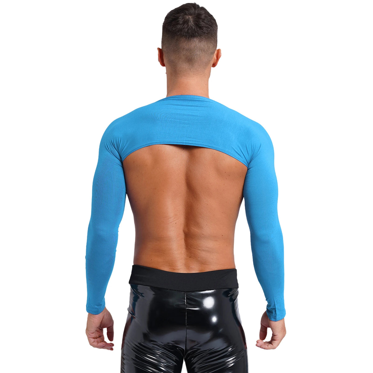 Men Open Front Half Crop Top Solid Long Sleeve Cardigan Bolero Shrug Tops Muscle Arm Sleeves Workout Sports Gym Tops Clubwear