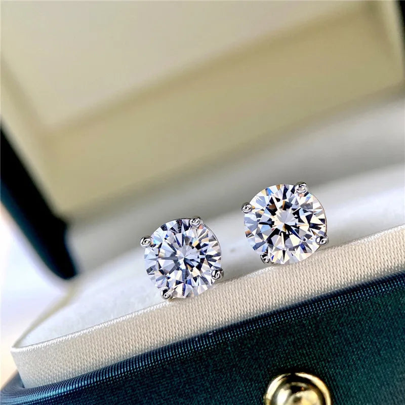Lnngy 0.3-2CT Moissanite Stud Earrings For Women Girl 925 Certified Silver Earring Exquisite Wedding Jewelry Piercing Pendientes